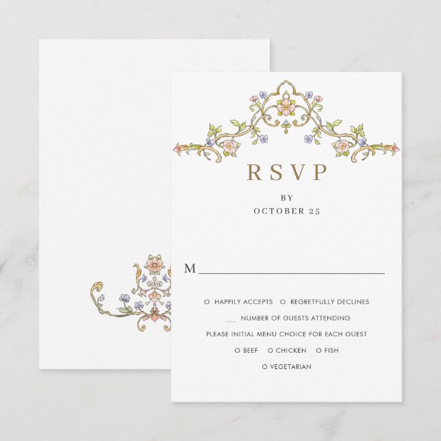 Victorian Ornate Grace Floral Frame Wedding RSVP Card (Front/Back)