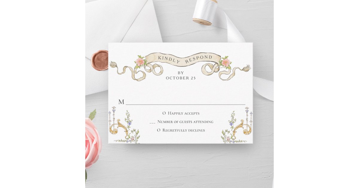 Victorian Ornate Grace Floral Frame Wedding RSVP Card | Zazzle