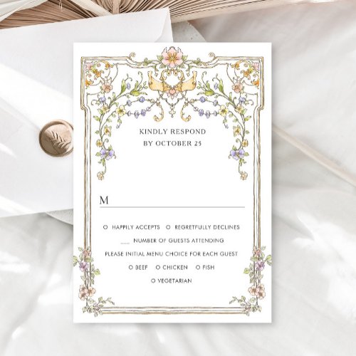 Victorian Ornate Grace Floral Frame Wedding RSVP Card