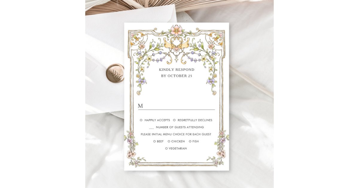 Victorian Ornate Grace Floral Frame Wedding RSVP Card | Zazzle