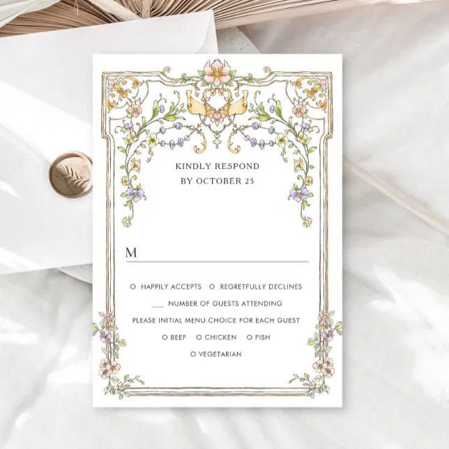 Victorian Ornate Grace Floral Frame Wedding RSVP Card | Zazzle