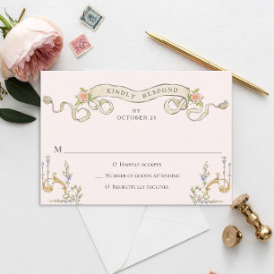 Victorian Ornate Grace Floral Frame Wedding RSVP Card