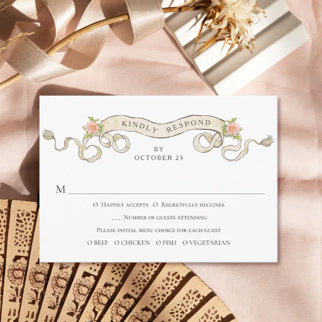 Victorian Ornate Grace Floral Frame Wedding RSVP Card | Zazzle