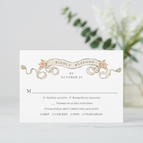 Victorian Ornate Grace Floral Frame Wedding RSVP Card