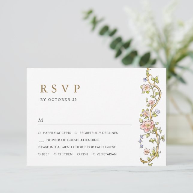 Victorian Ornate Grace Floral Frame Wedding RSVP Card (Standing Front)
