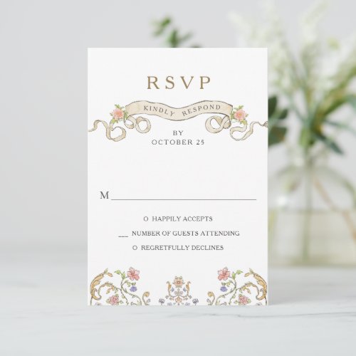 Victorian Ornate Grace Floral Frame Wedding RSVP Card