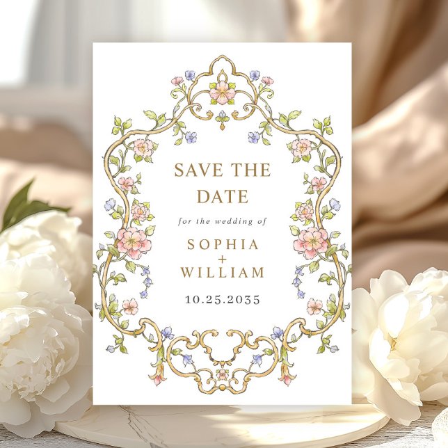 Victorian Ornate Grace Floral Frame Wedding Save The Date (Creator Uploaded)