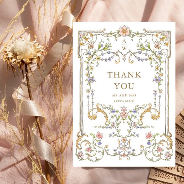 Victorian Ornate Grace Floral Frame Wedding Thank You Card (Creator Uploaded)