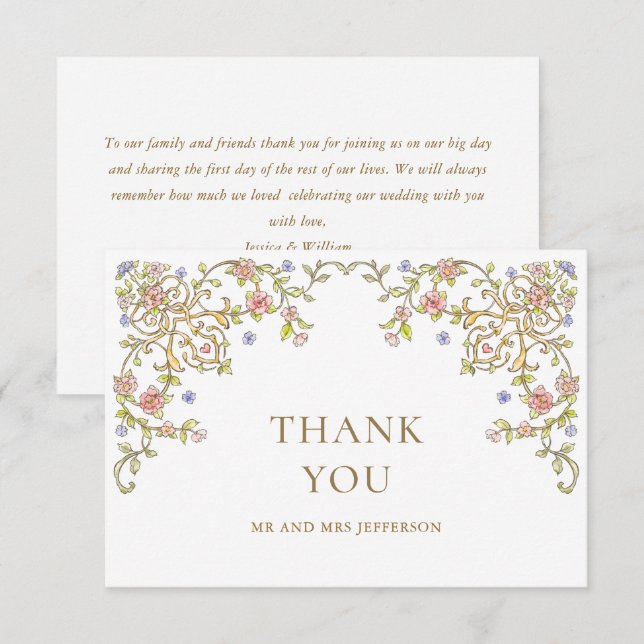 Victorian Ornate Grace Floral Frame Wedding Thank You Card (Front/Back)