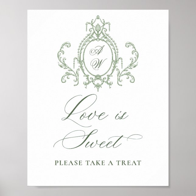 Victorian Ornate Grace Floral Green Love is Sweet Poster (Front)
