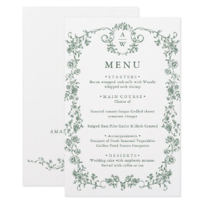 Victorian Ornate Grace Floral Green Wedding Menu