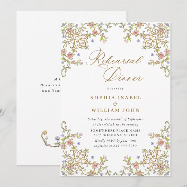 Victorian Ornate Grace Floral Rehearsal Dinner Invitation (Front/Back)
