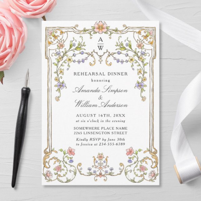 Victorian Ornate Grace Floral Rehearsal Dinner Invitation (Creator Uploaded)