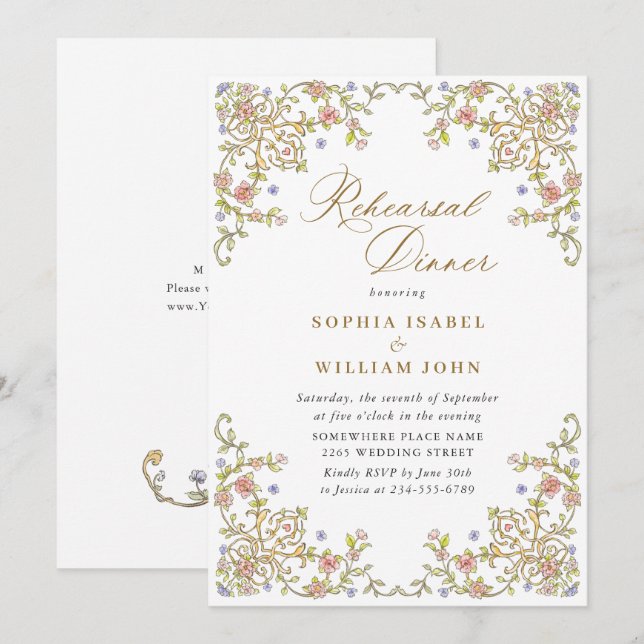Victorian Ornate Grace Floral Rehearsal Dinner Invitation (Front/Back)