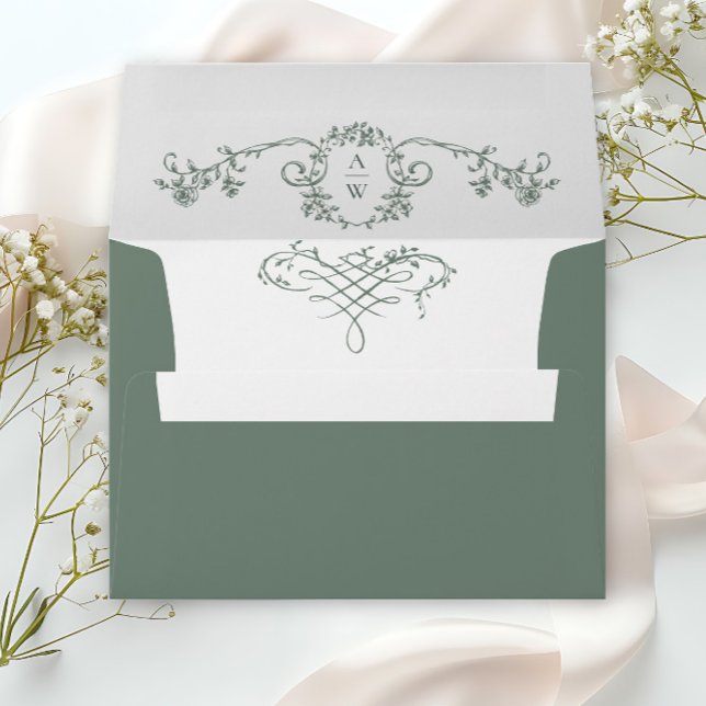 Victorian Ornate Grace Floral Sage Green Wedding Envelope (Creator Uploaded)