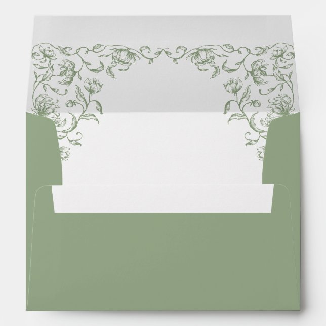 Victorian Ornate Grace Floral Sage Green Wedding Envelope (Back (Bottom))
