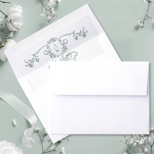 Victorian Ornate Grace Floral Sage Green Wedding Envelope Liner (Creator Uploaded)