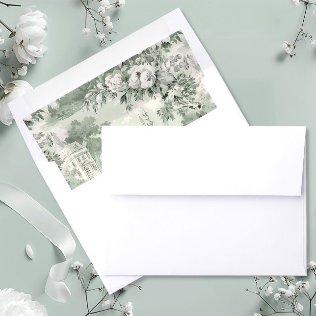 Victorian Ornate Grace Floral Sage Green Wedding Envelope Liner (Creator Uploaded)