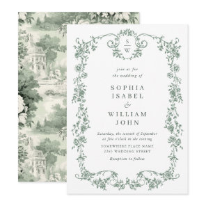 Victorian Ornate Grace Floral Sage Green Wedding Invitation