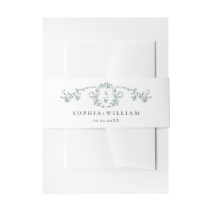 Victorian Ornate Grace Floral Sage Green Wedding Invitation Belly Band