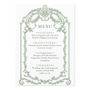 Victorian Ornate Grace Floral Sage Green Wedding Menu