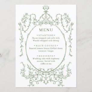 Victorian Ornate Grace Floral Sage Green Wedding Menu