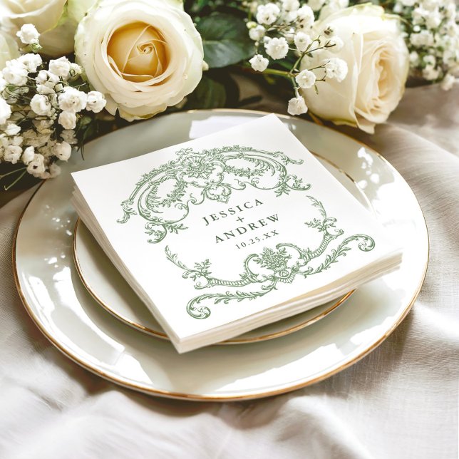 Victorian Ornate Grace Floral Sage Green Wedding Napkins (Creator Uploaded)