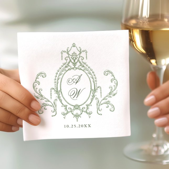 Victorian Ornate Grace Floral Sage Green Wedding Napkins (Creator Uploaded)