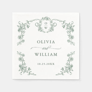 Victorian Ornate Grace Floral Sage Green Wedding Napkins
