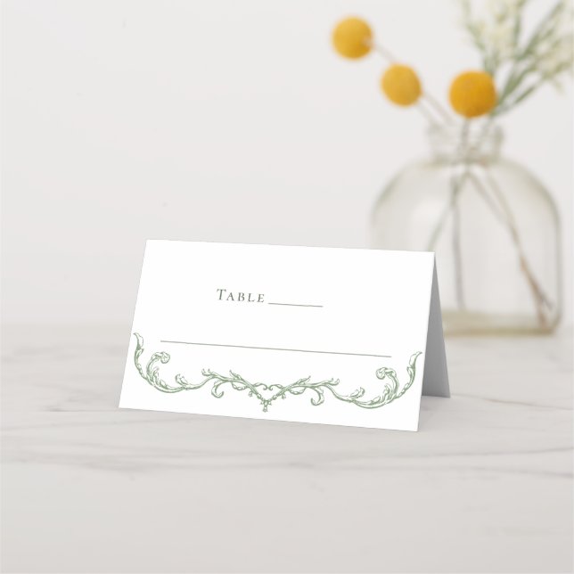 Victorian Ornate Grace Floral Sage Green Wedding Place Card (Front)