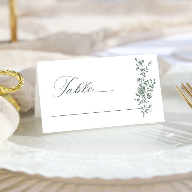 Victorian Ornate Grace Floral Sage Green Wedding Place Card (Creator Uploaded)