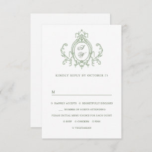 Victorian Ornate Grace Floral Sage Green Wedding RSVP Card