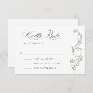 Victorian Ornate Grace Floral Sage Green Wedding RSVP Card