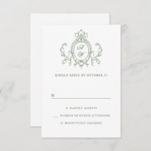 Victorian Ornate Grace Floral Sage Green Wedding RSVP Card