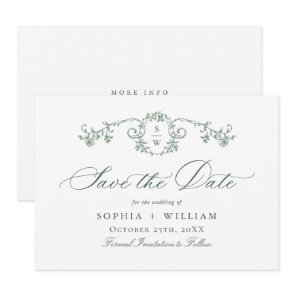 Victorian Ornate Grace Floral Sage Green Wedding Save The Date