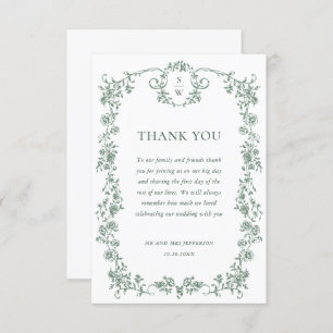 Victorian Ornate Grace Floral Sage Green Wedding Thank You Card