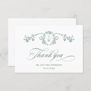 Victorian Ornate Grace Floral Sage Green Wedding Thank You Card
