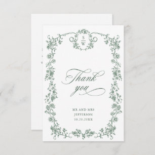 Victorian Ornate Grace Floral Sage Green Wedding Thank You Card
