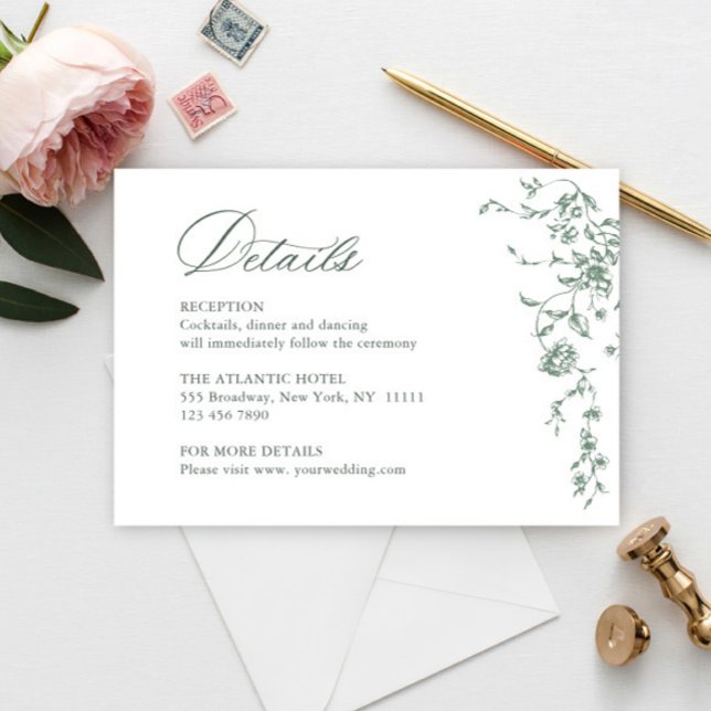 Victorian Ornate Grace Floral Sage Wedding Details Enclosure Card (Creator Uploaded)
