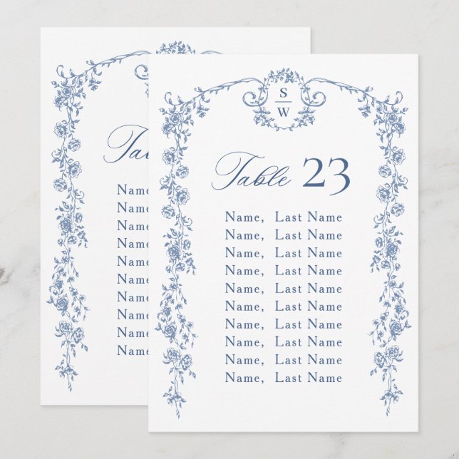 Victorian Ornate Grace Floral Seating Chart Card (Front/Back)