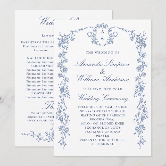 Victorian Ornate Grace Floral Wedding Ceremony Program (Front/Back)