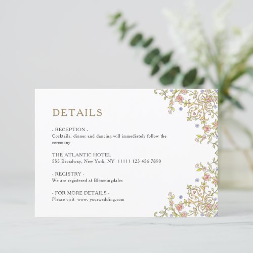 Victorian Ornate Grace Floral Wedding Details Enclosure Card