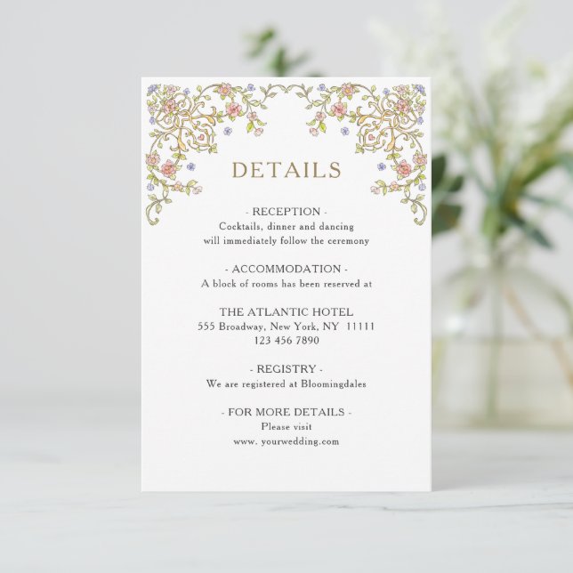 Victorian Ornate Grace Floral Wedding Details Enclosure Card (Standing Front)