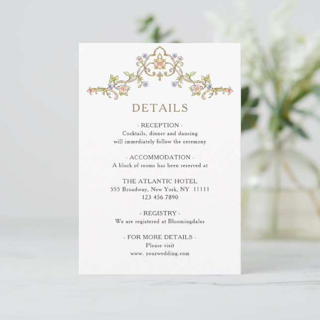 Victorian Ornate Grace Floral Wedding Details Enclosure Card (Standing Front)