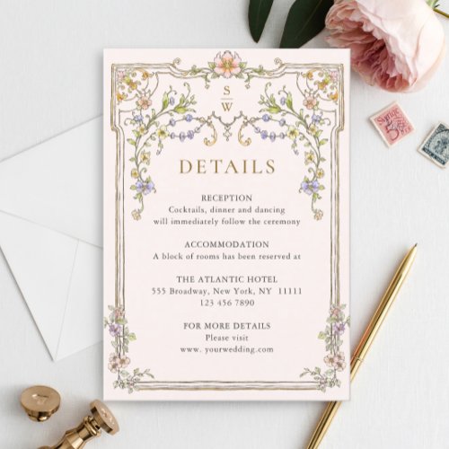 Victorian Ornate Grace Floral Wedding Details Enclosure Card