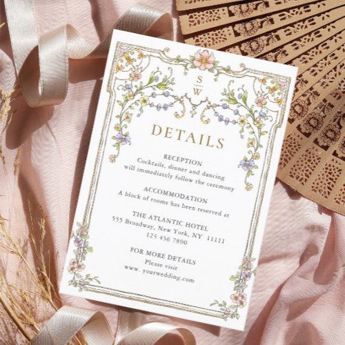 Victorian Ornate Grace Floral Wedding Details Enclosure Card