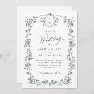 Victorian Ornate Grace Floral Wedding QR code Invitation
