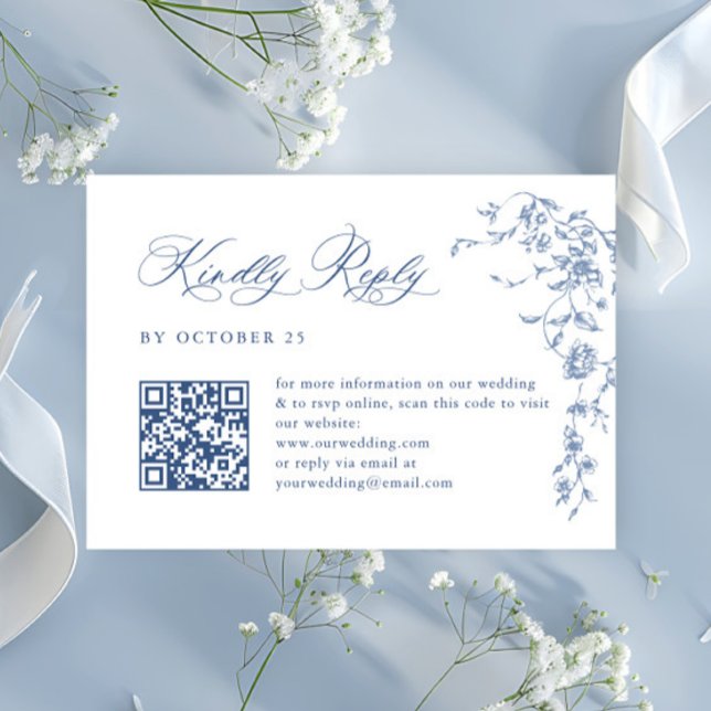 Victorian Ornate Grace Floral Wedding QR code RSVP Card (Creator Uploaded)
