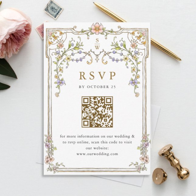 Victorian Ornate Grace Floral Wedding RSVP QR code (Creator Uploaded)