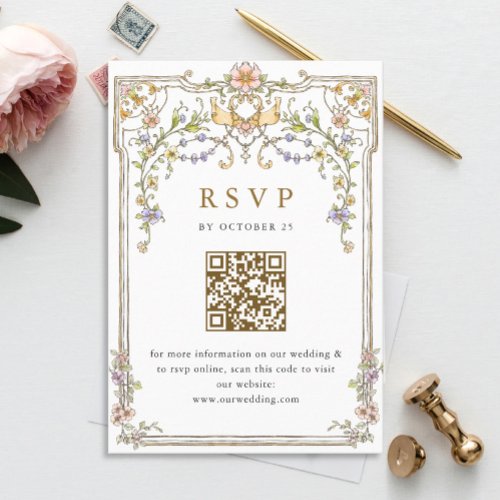 Victorian Ornate Grace Floral Wedding RSVP QR code